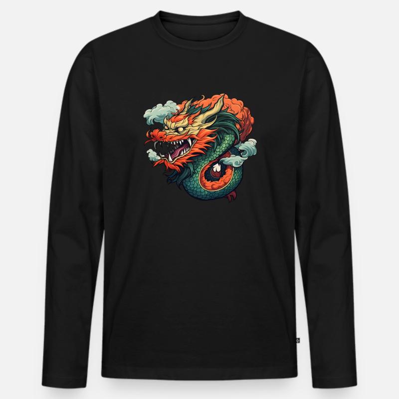 Chinesischer Drache - Männer Premium Bio Langarmshirt - Schwarz