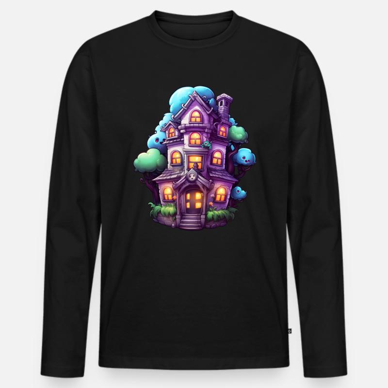 Comic Spukhaus - Männer Premium Bio Langarmshirt - Schwarz