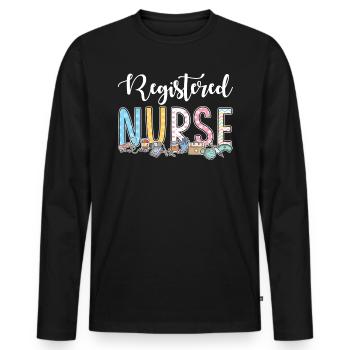 Idée cadeau pour les infirmières autorisées - T-shirt manches longues Premium bio Homme - noir - Devant - Nico (187cm)