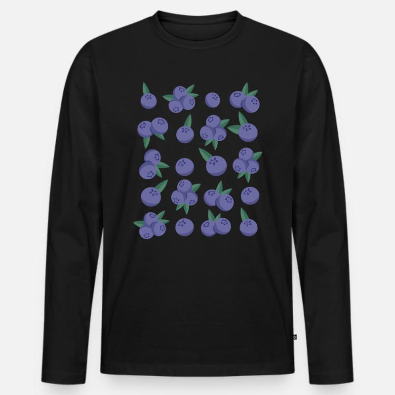 Blaubeeren Beeren Frucht Muster - Männer Premium Bio Langarmshirt - Schwarz