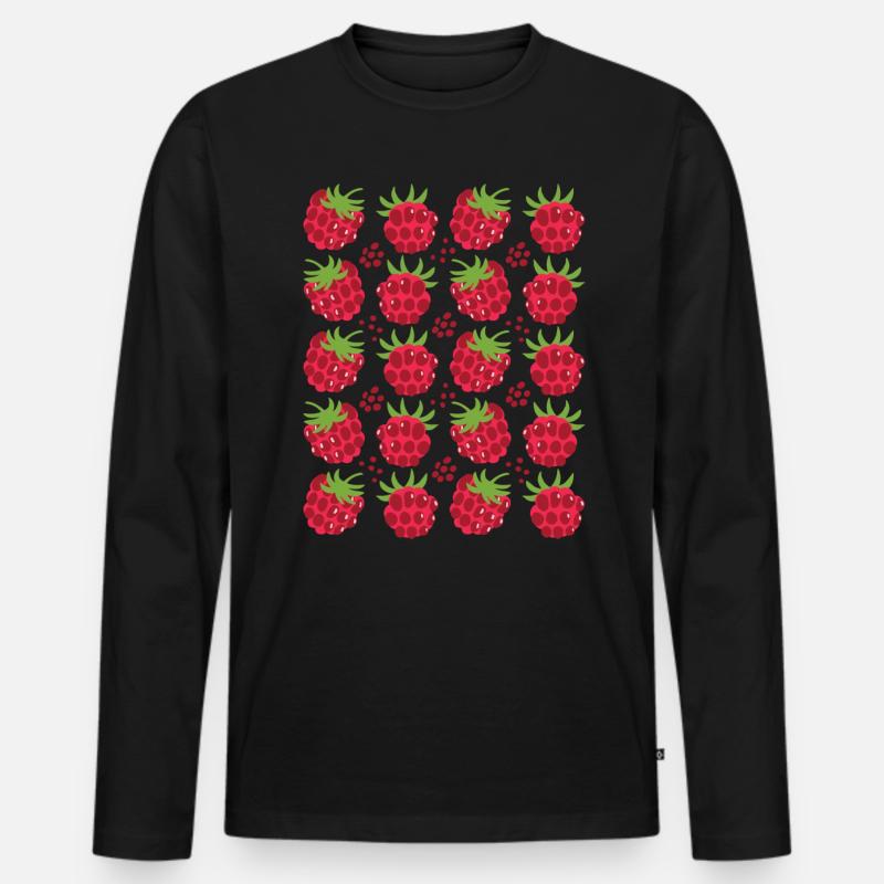Himbeere Beeren Frucht Muster - Männer Premium Bio Langarmshirt - Schwarz