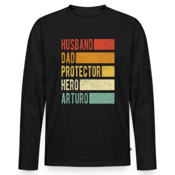 Arturo nom papa cadeau - T-shirt manches longues Premium bio Homme - noir - Devant - Nico (187cm)