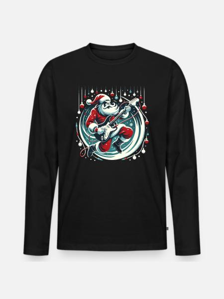 Guitar Player Santa Christmas Guitarist - Men's Premium Organic Long Sleeve Shirt - black