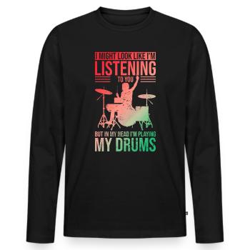 Schlagzeug T-Shirt mit einzigartiger Schlagzeuggrafik Perfekt - Männer Premium Bio Langarmshirt - Schwarz - Vorne - Nico (187cm)