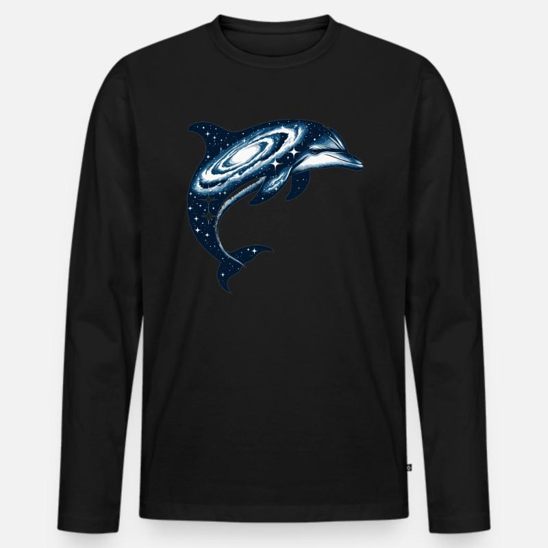 Dolphin Space Galaxy Universum - Männer Premium Bio Langarmshirt - Schwarz