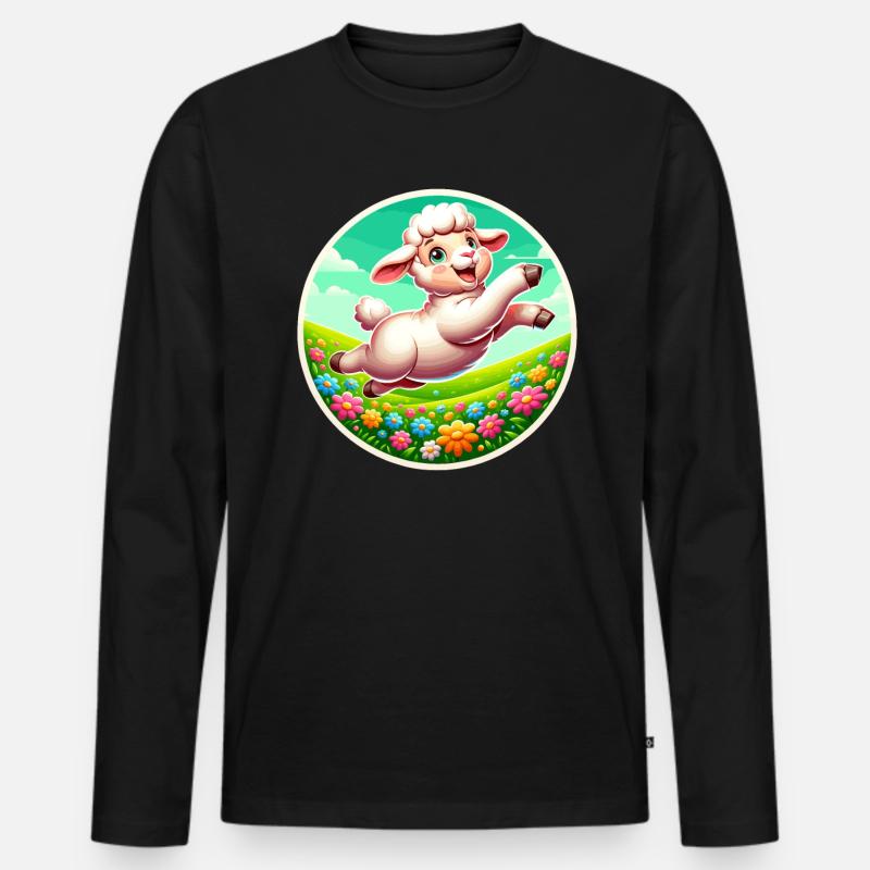 Schafweide - Männer Premium Bio Langarmshirt - Schwarz