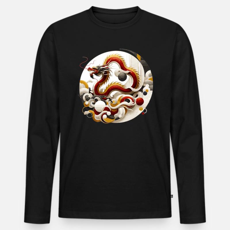 Drache Chinesische Kunst - Männer Premium Bio Langarmshirt - Schwarz