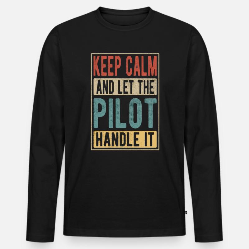 Pilot Retro Geschenk - Männer Premium Bio Langarmshirt - Schwarz
