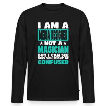 Concepteur de médias - T-shirt manches longues Premium bio Homme - noir - Devant - Nico (187cm)
