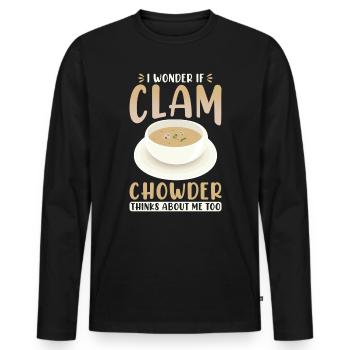 Je me demande si la chaudrée de palourdes pense aussi à moi - T-shirt manches longues Premium bio Homme - noir - Devant - Nico (187cm)