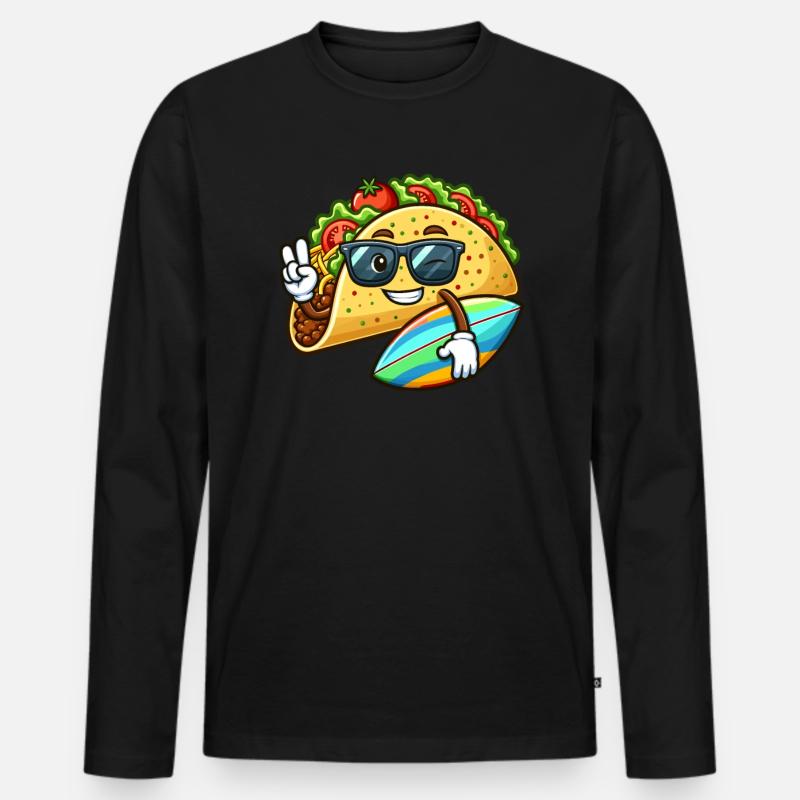Surfender Taco Mit Sonnenbrille - Männer Premium Bio Langarmshirt - Schwarz