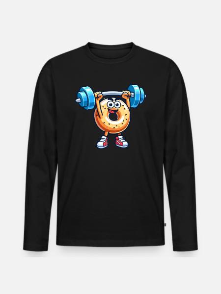 Fitness Gym Sport Bodybuilder Bodybuilding Bagel - Männer Premium Bio Langarmshirt - Schwarz