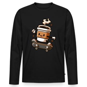 Kaffeebecher Auf Skateboard Grafik - Männer Premium Bio Langarmshirt - Schwarz - Vorne - Nico (187cm)