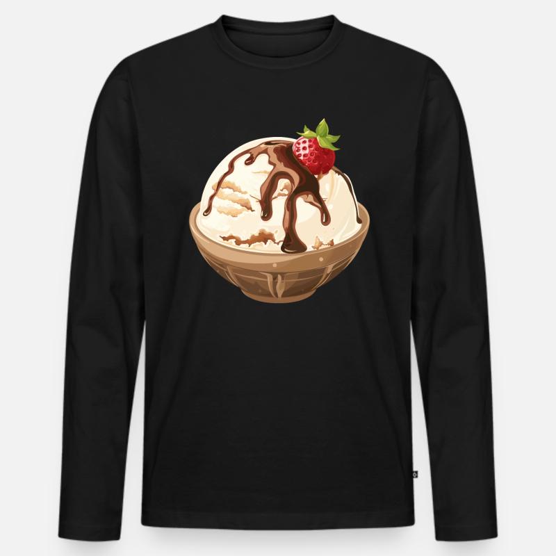 Vanilleeis Mit Schokosoße Genuss - Männer Premium Bio Langarmshirt - Schwarz