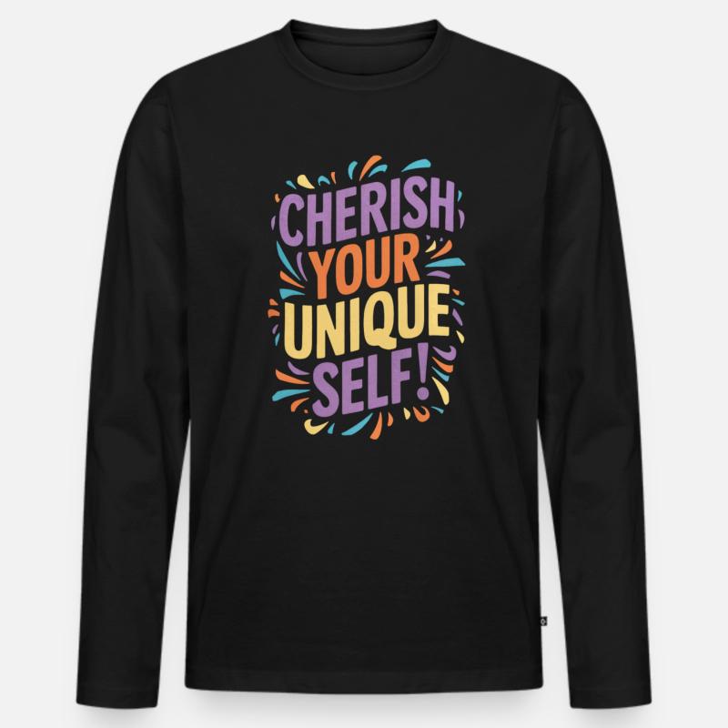 Cherish Your Unique Self Botschaft - Männer Premium Bio Langarmshirt - Schwarz