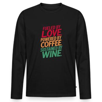 Poussé par l’amour, le café et le vin - T-shirt manches longues Premium bio Homme - noir - Devant - Nico (187cm)