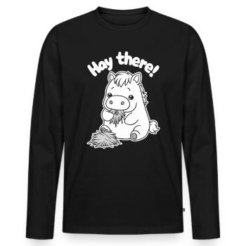 Heu da! Niedliches Pony frisst Heu Illustration - Männer Premium Bio Langarmshirt - Schwarz - Vorne - Nico (187cm)