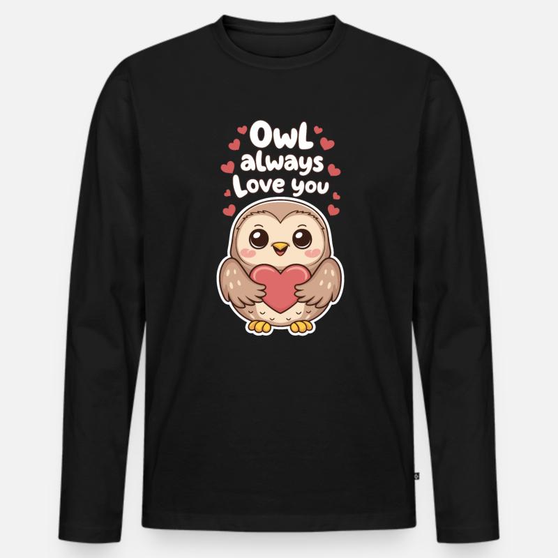 Eule liebt dich immer süße Eule mit Herz - Männer Premium Bio Langarmshirt - Schwarz