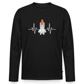 Herzschlag Space Shuttle Design - Männer Premium Bio Langarmshirt - Schwarz - Vorne - Nico (187cm)