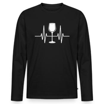 Wine glass heartbeat for wine lovers - Men's Premium Organic Long Sleeve Shirt - black - Front - Nico (187cm)
