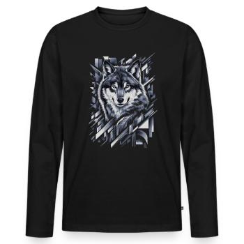 Wolf Kunstwerk Geometrische Formen - Männer Premium Bio Langarmshirt - Schwarz - Vorne - Nico (187cm)
