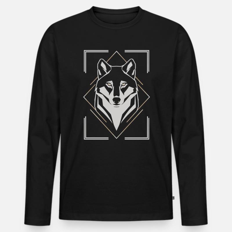 Stilvoller Wolfskopf Geometrisch - Männer Premium Bio Langarmshirt - Schwarz