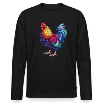 Rooster Rainbow – Colorful Blaze - Men's Premium Organic Long Sleeve Shirt - black - Front - Nico (187cm)