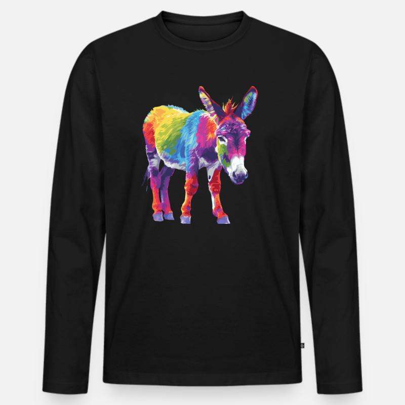 Bunter Esel Regenbogen Kunstwerk - Männer Premium Bio Langarmshirt - Schwarz