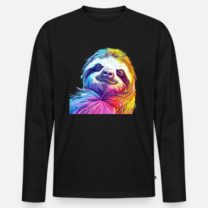 Bunter Faultierkopf im Regenbogenstil - Männer Premium Bio Langarmshirt - Schwarz