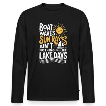boat, waves, sunbeams, sea days, summer, - Men's Premium Organic Long Sleeve Shirt - black - Front - Nico (187cm)