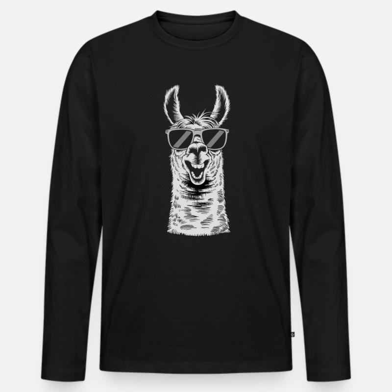 Cooles Lama Mit Sonnenbrille - Männer Premium Bio Langarmshirt - Schwarz