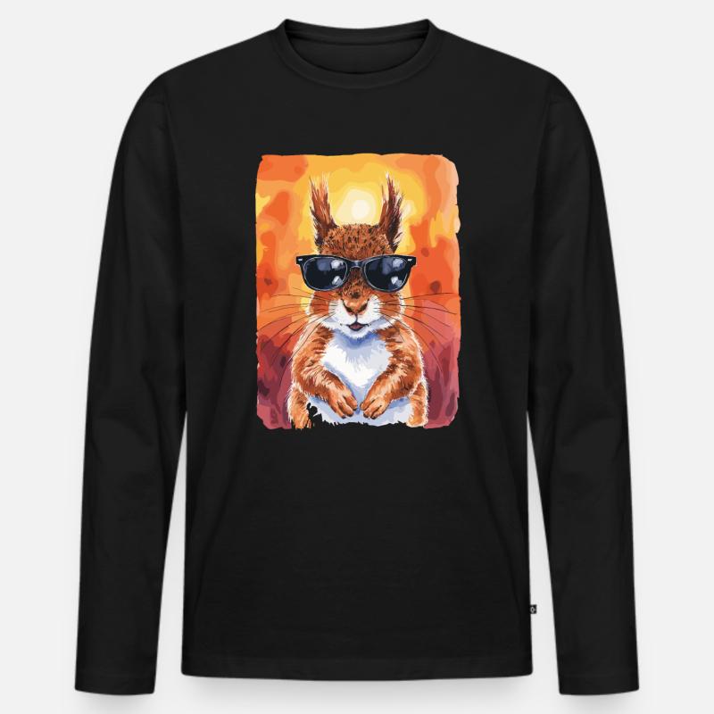 Cooles Eichhörnchen Mit Sonnenbrille - Männer Premium Bio Langarmshirt - Schwarz