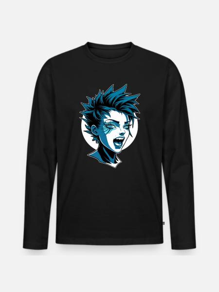 Fille punk futuriste avec mohawk - T-shirt manches longues Premium bio Homme - noir