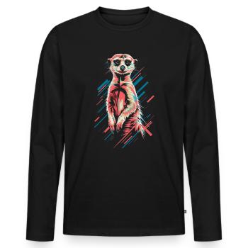 Cooler Erdmännchen Look in Bunt - Männer Premium Bio Langarmshirt - Schwarz - Vorne - Nico (187cm)
