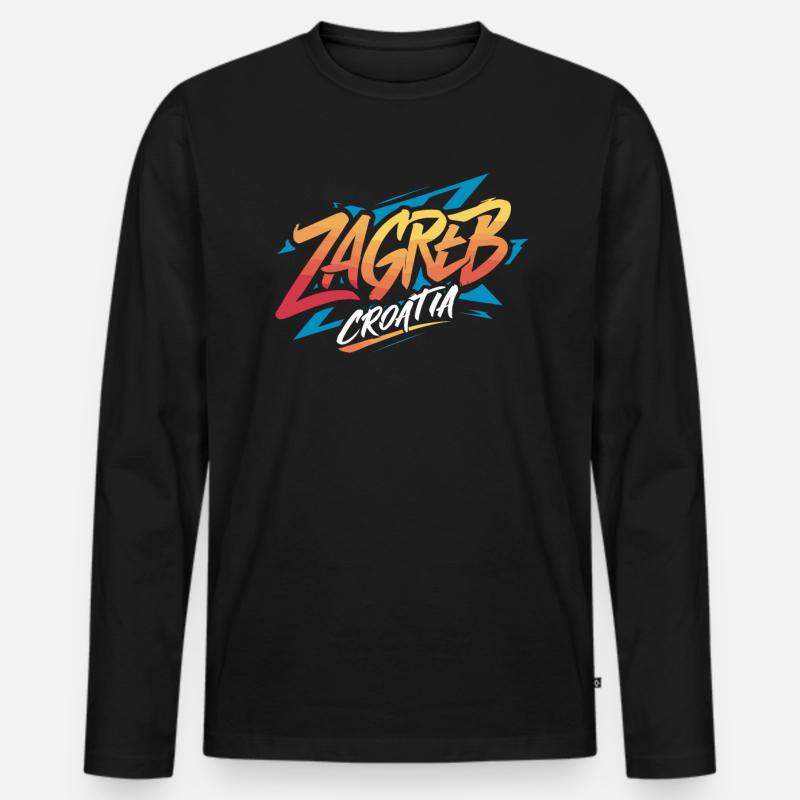 Zagreb Croatia Souvenir - Männer Premium Bio Langarmshirt - Schwarz