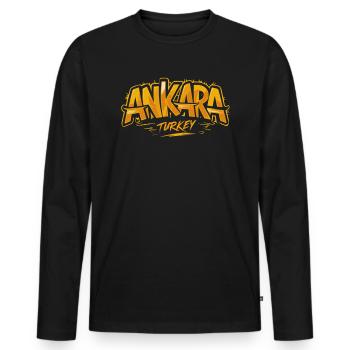 Ankara Turkey Souvenir Schriftzug - Männer Premium Bio Langarmshirt - Schwarz - Vorne - Nico (187cm)