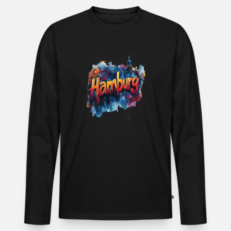 Hamburg - Männer Premium Bio Langarmshirt - Schwarz