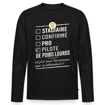 Routier - Chauffeur de poids lourds - T-shirt manches longues Premium bio Homme - noir - Devant - Nico (187cm)