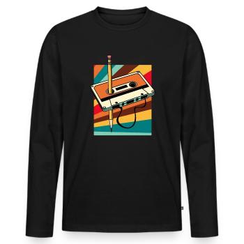 Verkleidung Retro Kassette 90er 80er - Männer Premium Bio Langarmshirt - Schwarz - Vorne - Nico (187cm)