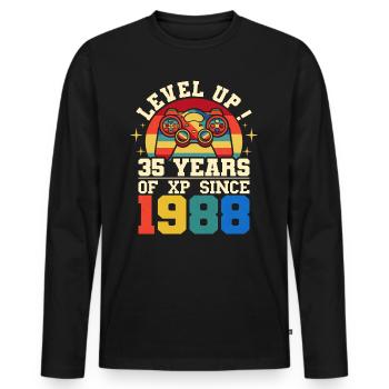 Level 35 1988 Birthday Gamer 35 years - Men's Premium Organic Long Sleeve Shirt - black - Front - Nico (187cm)