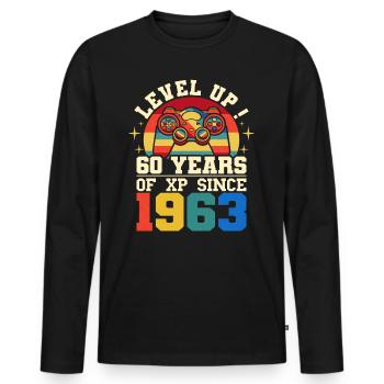 Niveau 60 1963 Anniversaire Gamer 60 ans - T-shirt manches longues Premium bio Homme - noir - Devant - Nico (187cm)