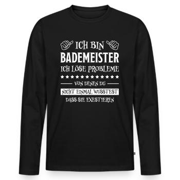 Bademeister Beruf Lustiger Spruch Freibad Geschenk - Männer Premium Bio Langarmshirt - Schwarz - Vorne - Nico (187cm)