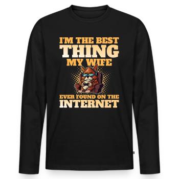 Gefunden von meiner Frau Humor Witz Ehemann Geek - Männer Premium Bio Langarmshirt - Schwarz - Vorne - Nico (187cm)