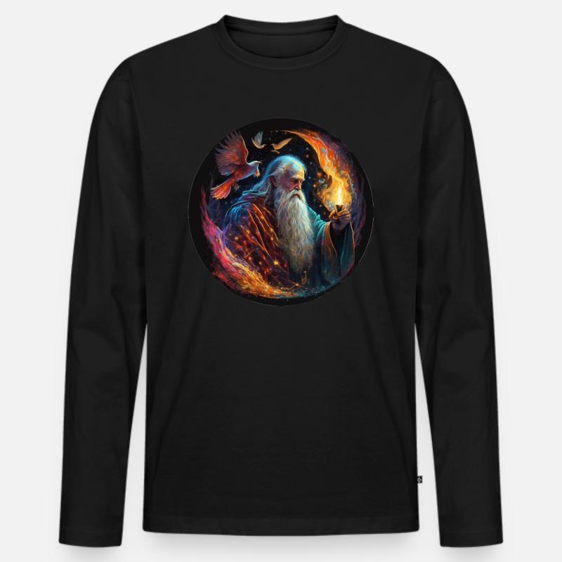 Zauberer Merlin Geschenk - Männer Premium Bio Langarmshirt - Schwarz