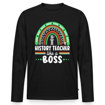 Humour Prof d'Histoire Comme Boss Enseignant - T-shirt manches longues Premium bio Homme - noir - Devant - Nico (187cm)