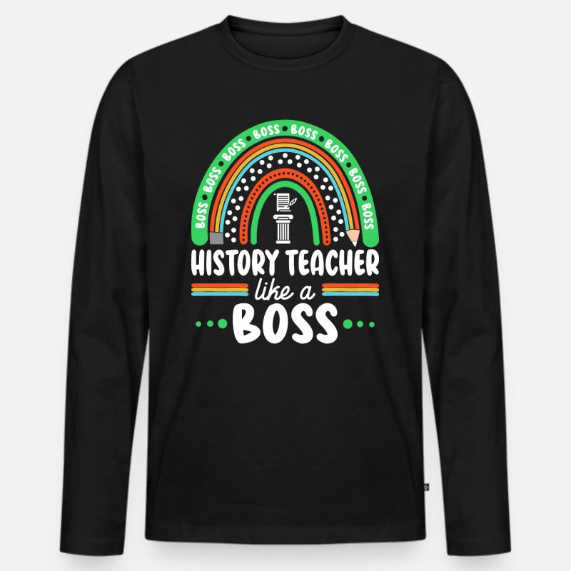 Humor-Geschichtslehrer als Cheflehrer - Männer Premium Bio Langarmshirt - Schwarz