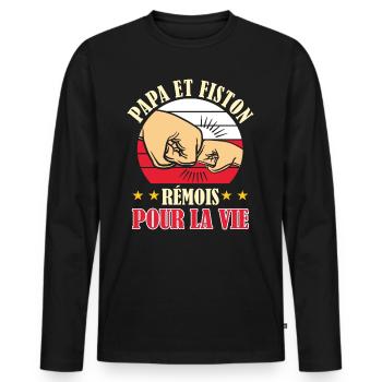 Papa Fiston Rémois Père Fils Supporter Reims - T-shirt manches longues Premium bio Homme - noir - Devant - Nico (187cm)