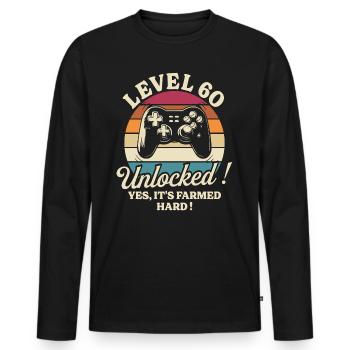 Joueur Niveau 60 Anniversaire Gamer 60 Ans - T-shirt manches longues Premium bio Homme - noir - Devant - Nico (187cm)