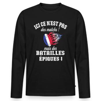 Humour Rugby France Supporter Joueur Rugby - T-shirt manches longues Premium bio Homme - noir - Devant - Nico (187cm)