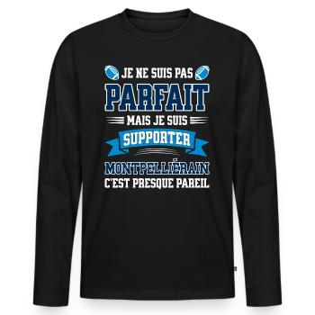 Montpelliérain Montpellier Rugbyman Rugby Humour - T-shirt manches longues Premium bio Homme - noir - Devant - Nico (187cm)